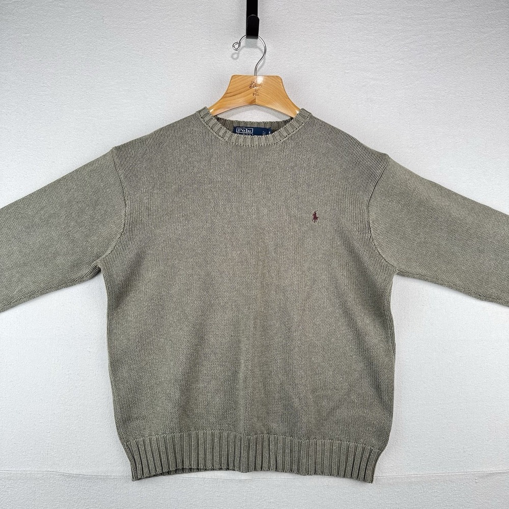 90s Vintage Polo Ralph Lauren Men's M Olive Marled Knit Sweater 100% Cotton - Picture 2 of 14